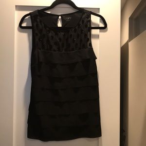 Never worn Loft black tiered tank w/sequin detail
